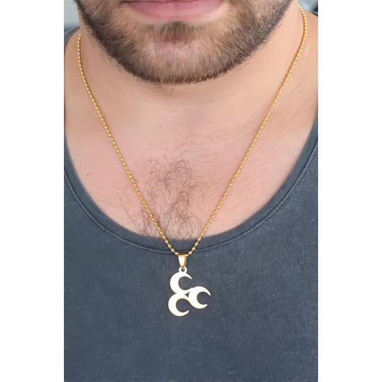 Gold Renk Metal 3 Hilal Figürlü Erkek Kolye - TJ-ERK346