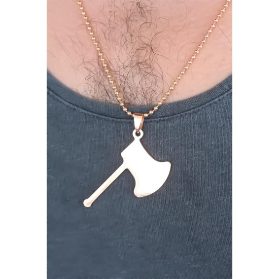 Rose Renk Metal Balta Figürlü Erkek Kolye - TJ-ERK352