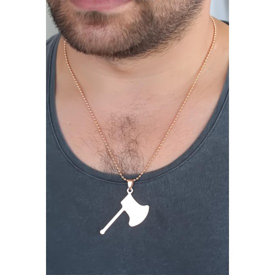 Rose Renk Metal Balta Figürlü Erkek Kolye - TJ-ERK352