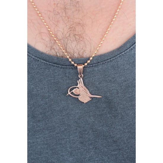 Rose Renk Metal Tuğra Figürlü Erkek Kolye - TJ-ERK355