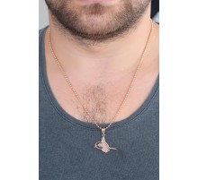 Rose Renk Metal Tuğra Figürlü Erkek Kolye - TJ-ERK355