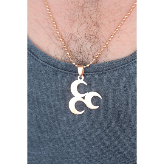 Rose Renk Metal 3 Hilal Figürlü Erkek Kolye - TJ-ERK356