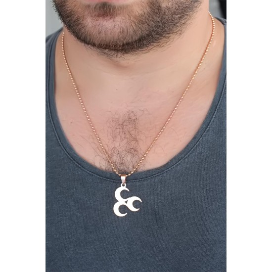 Rose Renk Metal 3 Hilal Figürlü Erkek Kolye - TJ-ERK356