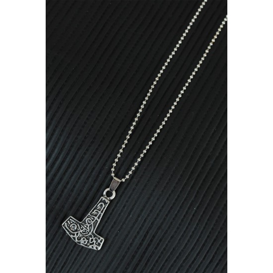 Gümüş Renk Metal Aksesuarlı Top Zincirli Erkek Kolye - TJ-ERK525-KS