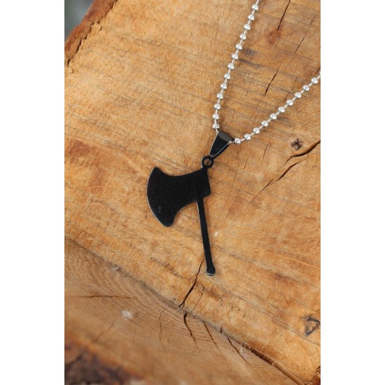 Siyah Renk Metal Balta Uçlu Top Zincirli Erkek Kolye - TJ-ERK754-KS