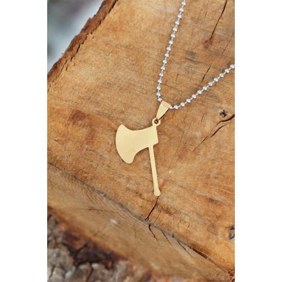 Gold Renk Metal Balta Uçlu Top Zincirli Erkek Kolye - TJ-ERK760-KS