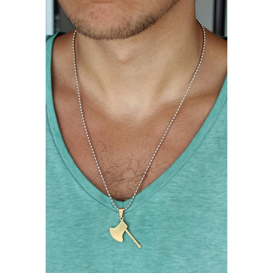 Gold Renk Metal Balta Uçlu Top Zincirli Erkek Kolye - TJ-ERK760-KS
