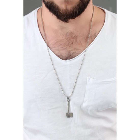 Gümüş Renk Balta Erkek Kolye - TJ-ERK777-KS