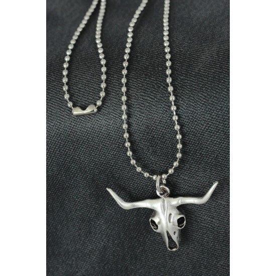 Öküz Kafatası Tasarımlı Metal Erkek Kolye - TJ-ERK931-KS