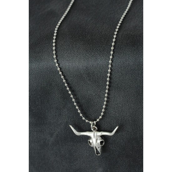 Öküz Kafatası Tasarımlı Metal Erkek Kolye - TJ-ERK931-KS