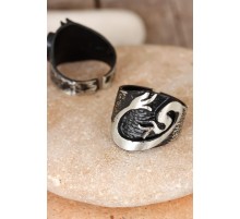 Lale Figürlü Füme Gri Renk Ayarlamalı Erkek Yüzük - TJ-EY168