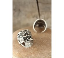 Eskitme Gümüş Renk Kuru Kafalı Erkek Ayarlamalı Yüzük - TJ-EY190