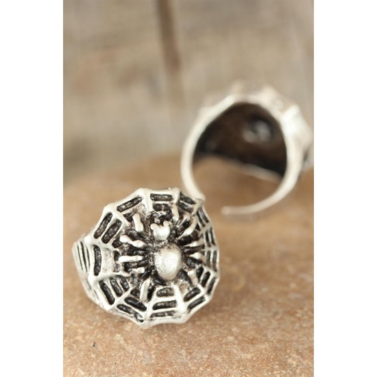 Eskitme Gümüş Renk Örümcek Figürlü Erkek Ayarlamalı Yüzük - TJ-EY192