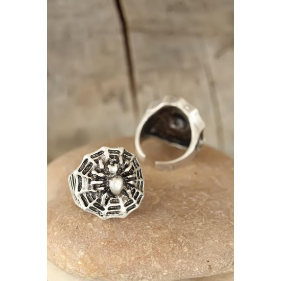 Eskitme Gümüş Renk Örümcek Figürlü Erkek Ayarlamalı Yüzük - TJ-EY192