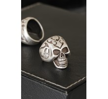 Kuru Kafa Tasarımlı Eskitme Gümüş Desenli Ayarlamalı Model Erkek Yüzük - TJ-EY209