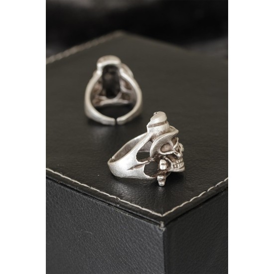 Kuru Kafa Tasarımlı Eskitme Gümüş Renkli Ayarlamalı Model Erkek Yüzük - TJ-EY216