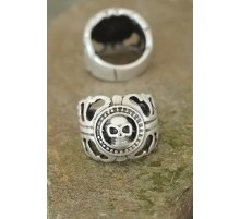 Eskitme Gümüş Renk Metal Kuru Kafa Tasarım Ayarlamalı Erkek Yüzük - TJ-EY230-KS