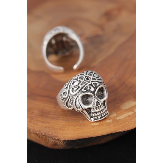 Kuru Kafalı Gümüş Renk Erkek Yüzük - TJ-EY240-KS