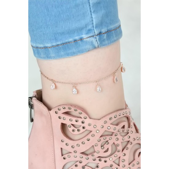 Rose Renk Zincirli Damla Taşlı Hal Hal - TJ-HH823-KS