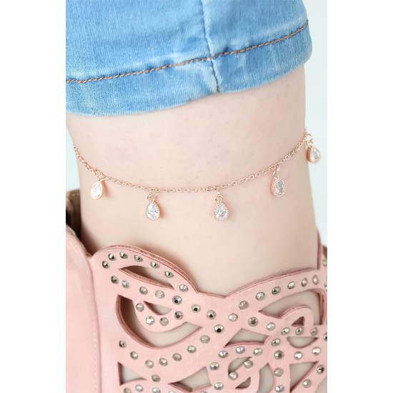 Rose Renk Zincirli Damla Taşlı Hal Hal - TJ-HH823-KS