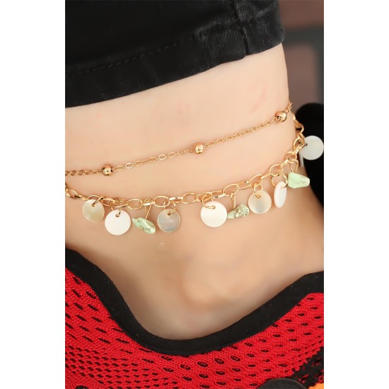 Gold Renk Zincirli Sedefli Aksesuarlı Hal Hal - TJ-HH928-KS