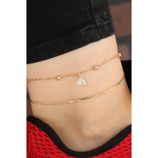 Gold Renk Zincirli Üçgen Taş Aksesuarlı Hal Hal - TJ-HH930-KS