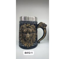 Büyük Boy Aslan Motifli Çelik Kupa Bardak Kod 8412-1