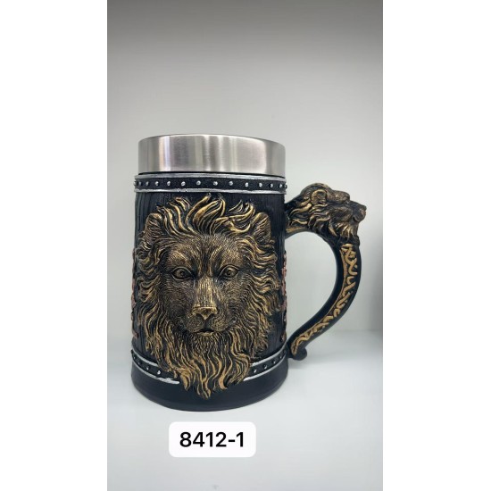 Büyük Boy Aslan Motifli Çelik Kupa Bardak Kod 8412-1