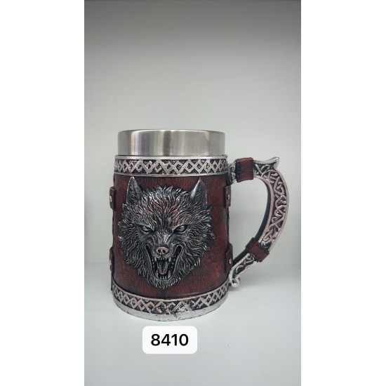 Büyük Boy Kurt Motifli Çelik Kupa Bardak Kod 8410