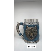 Büyük Boy Mavi Kurt Motifli Çelik Kupa Kod 8410-1