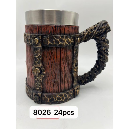 Büyük Boy Eskitme Motifli Çelik Kupa Kod 8026