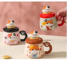 Kedi Desenli Figürlü Seramik Bardak