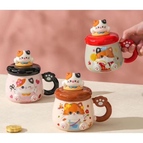 Kedi Desenli Figürlü Seramik Bardak