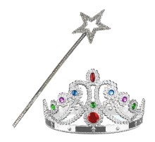 Gümüş Renk Metalize Prenses Tacı ve Metalize Prenses Yıldız Asası