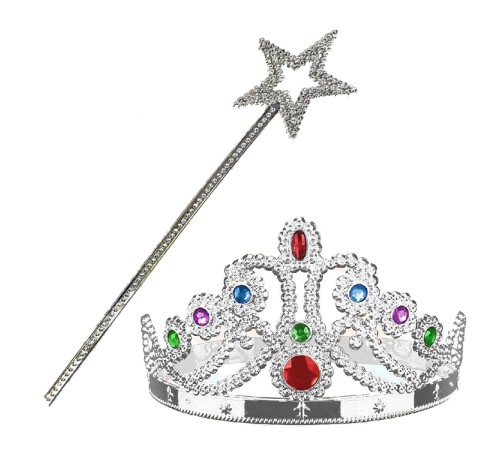 Gümüş Renk Metalize Prenses Tacı ve Metalize Prenses Yıldız Asası