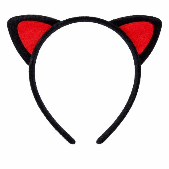 toptan-xml-dropshipping-Peluş Kedi Kulak Taç Kırmızı Siyah – Çocuk Parti & Kostüm Tacı