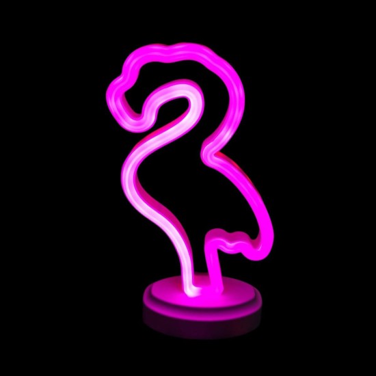 toptan-xml-dropshipping-Neon Işıklı Flamingo Yazılı Masa Gece Lambası Pil ve Usb