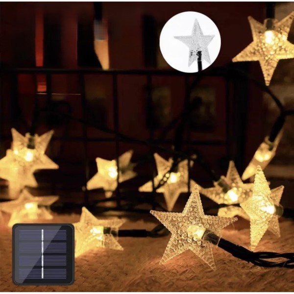 toptan-xml-dropshipping-7M 50 Led Yıldız 8 Fonksiyonlu Solar Panelli-Gün Işığı