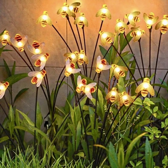 toptan-xml-dropshipping-8 LED'li Bal Arısı Solar Bahçe Aydınlatması (2'li Paket) - Doğa Dostu ve Dekoratif Dış Mekan Işığı