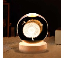 Dekoratif Karahindiba Tasarımlı Ahşap Altlıklı Işıklı Cam Küre Büyük Boy Cam 8 Cm MZ4-2301
