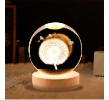 Dekoratif Karahindiba Tasarımlı Ahşap Altlıklı Işıklı Cam Küre Büyük Boy Cam 8 Cm MZ4-2301