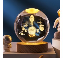 Dekoratif Bütün Gezegenler Tasarımlı Ahşap altlıklı Işıklı Cam Küre Büyük Boy Cam:8cm Ahşap:2cm