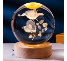 Dekoratif Gül I Love You Tasarımlı Ahşap altlıklı Işıklı Cam Küre Büyük Boy Cam:8cm Ahşap:2cm