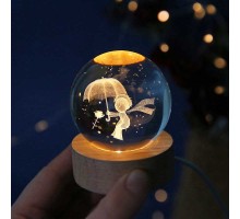 Dekoratif Küçük Prens Tasarımlı Ahşap Altlıklı Işıklı Cam Küre BÜYÜK BOY Cam:8cm Ahşap:2cm