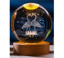Dekoratif Flamingo Tasarımlı Ahşap Altlıklı Işıklı Cam Küre Büyük Boy Cam 8 Cm