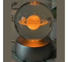 Plastik Altlıklı Satürn Işıklı Cam Küre 6 Cm MZ4-2357