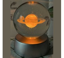 Plastik Altlıklı Satürn Işıklı Cam Küre 6 Cm MZ4-2357