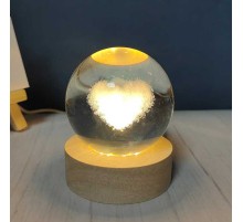 Dekoratif Kalp Tasarımlı Ahşap altlıklı Işıklı Cam Küre Büyük Boy 8 Cm MZ4-2301