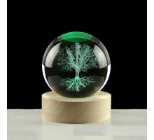 Dekoratif Ağaç Tasarımlı Ahşap Altlıklı Işıklı Cam Küre 6 Cm MZ4-2331