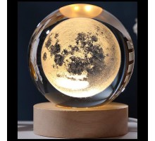 Dekoratif Dolunay Tasarımlı Ahşap altlıklı Işıklı Cam Küre Büyük Boy 8 Cm MZ4-2323